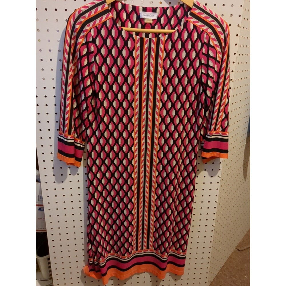 Calvin Klein Geometric Small Dress Orange Pink Black